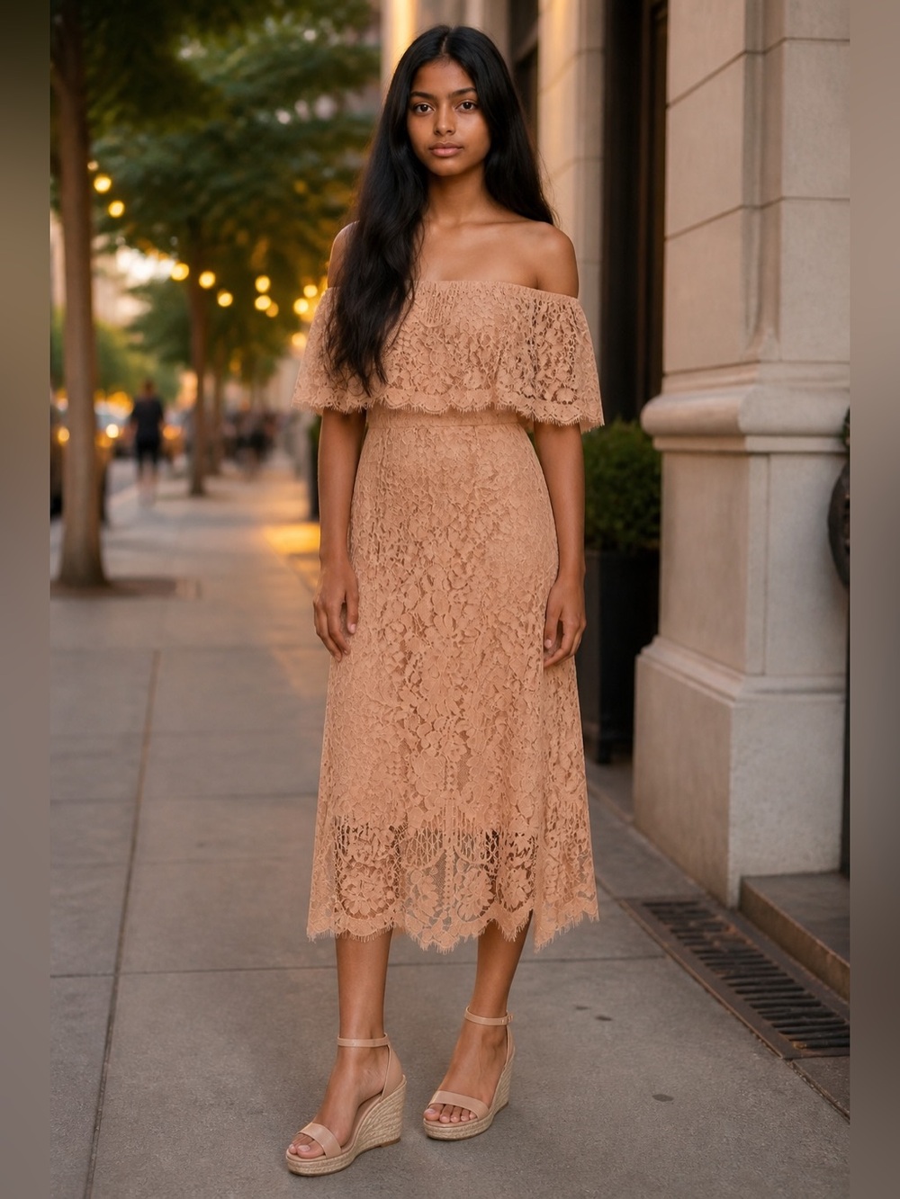 Lulus Lace Strapless Midi-Dress in Light Pink